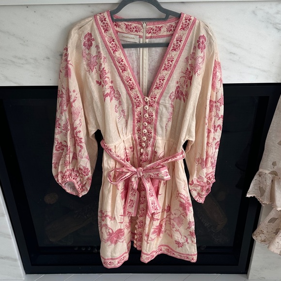Zimmermann Cream and Pink Floral Mini Dress - Picture 2 of 4
